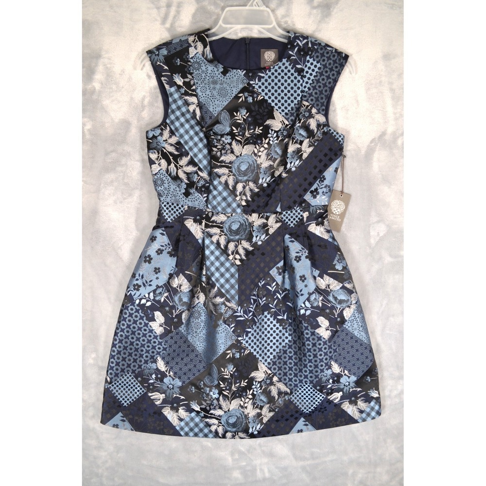 Vince Camuto Women's Sleeveless Dress Size 6 Navy Blue Black Floral Back Zipper